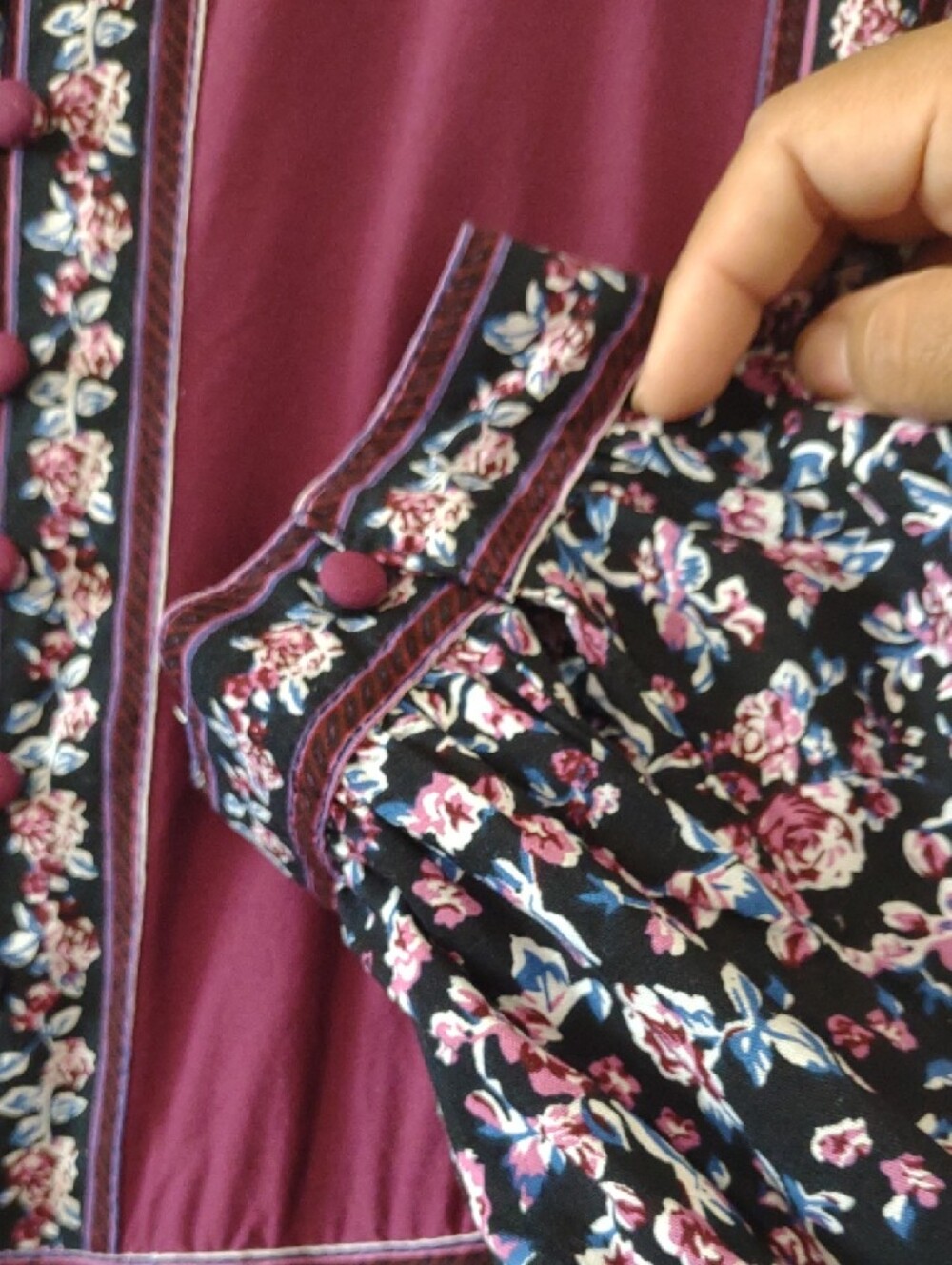 Woman Within 2X Floral Boho Tunic Berry Navy Long Sleeve Plus Size Cottagecore - Picture 7 of 9